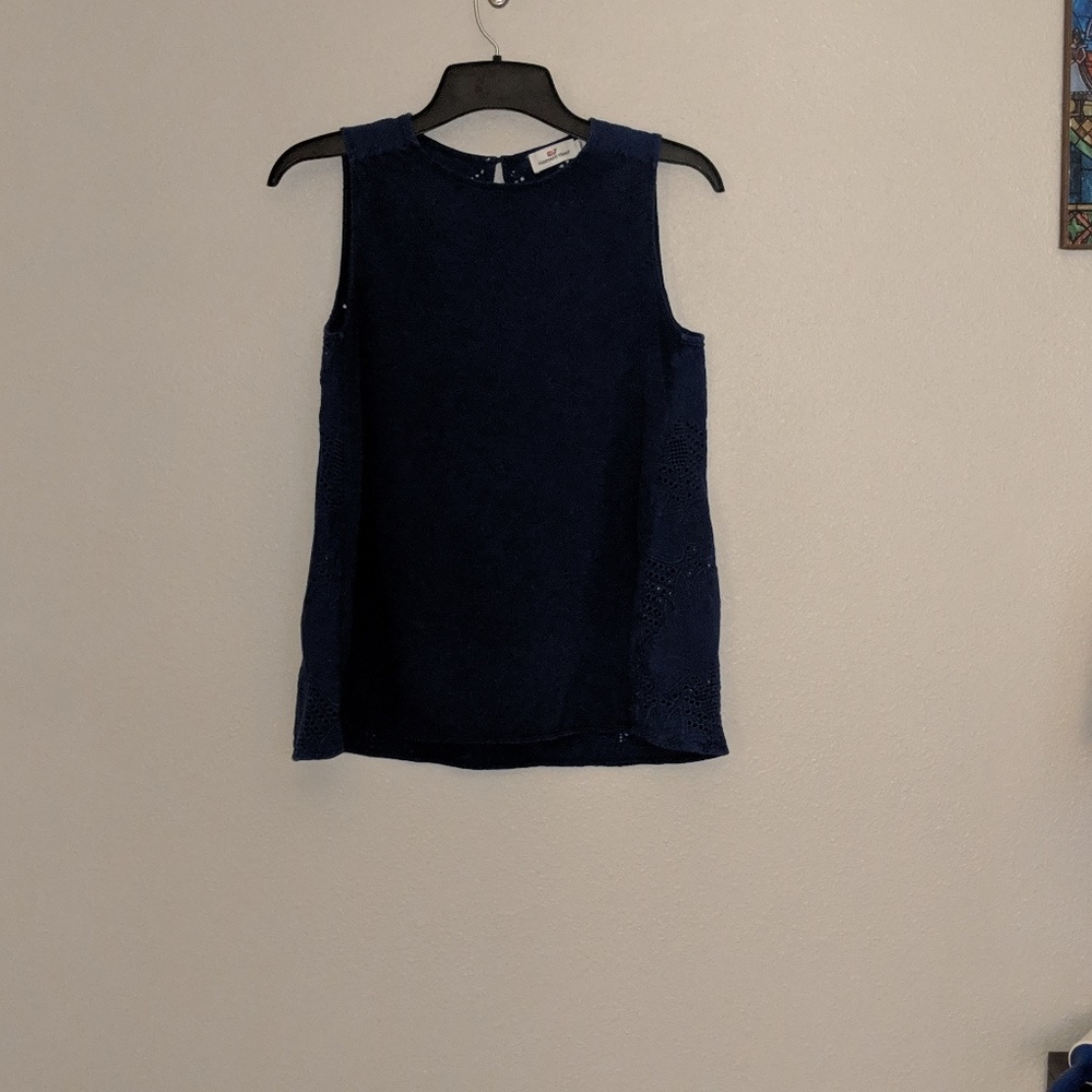 Vineyard Vines Navy Eyelet Knit Mix Top - Picture 6 of 8